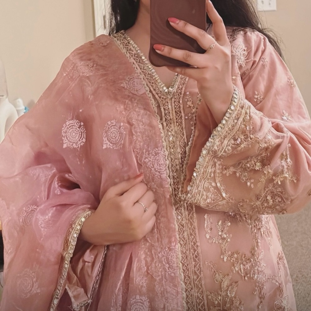 Rose Pink Embroidered Indian Suit - Picture 3 of 4